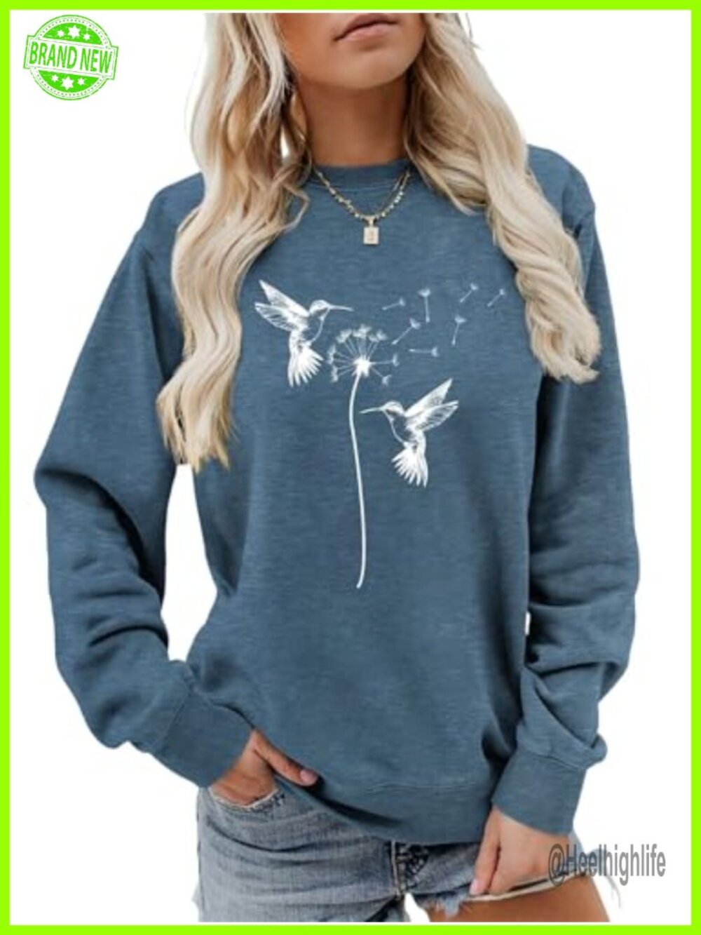 Boho Floral Hummingbird Sweatshirt Crewneck Cotton Blend Women's Pullover